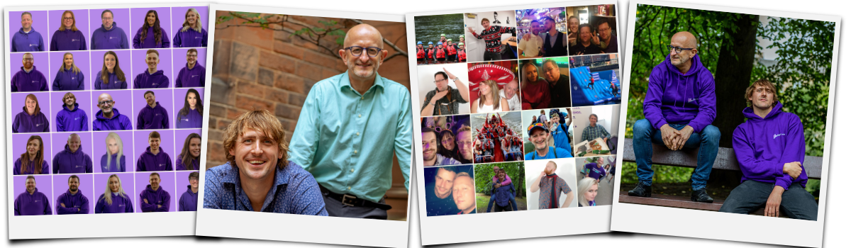 Picture collage of Bright Purple employees