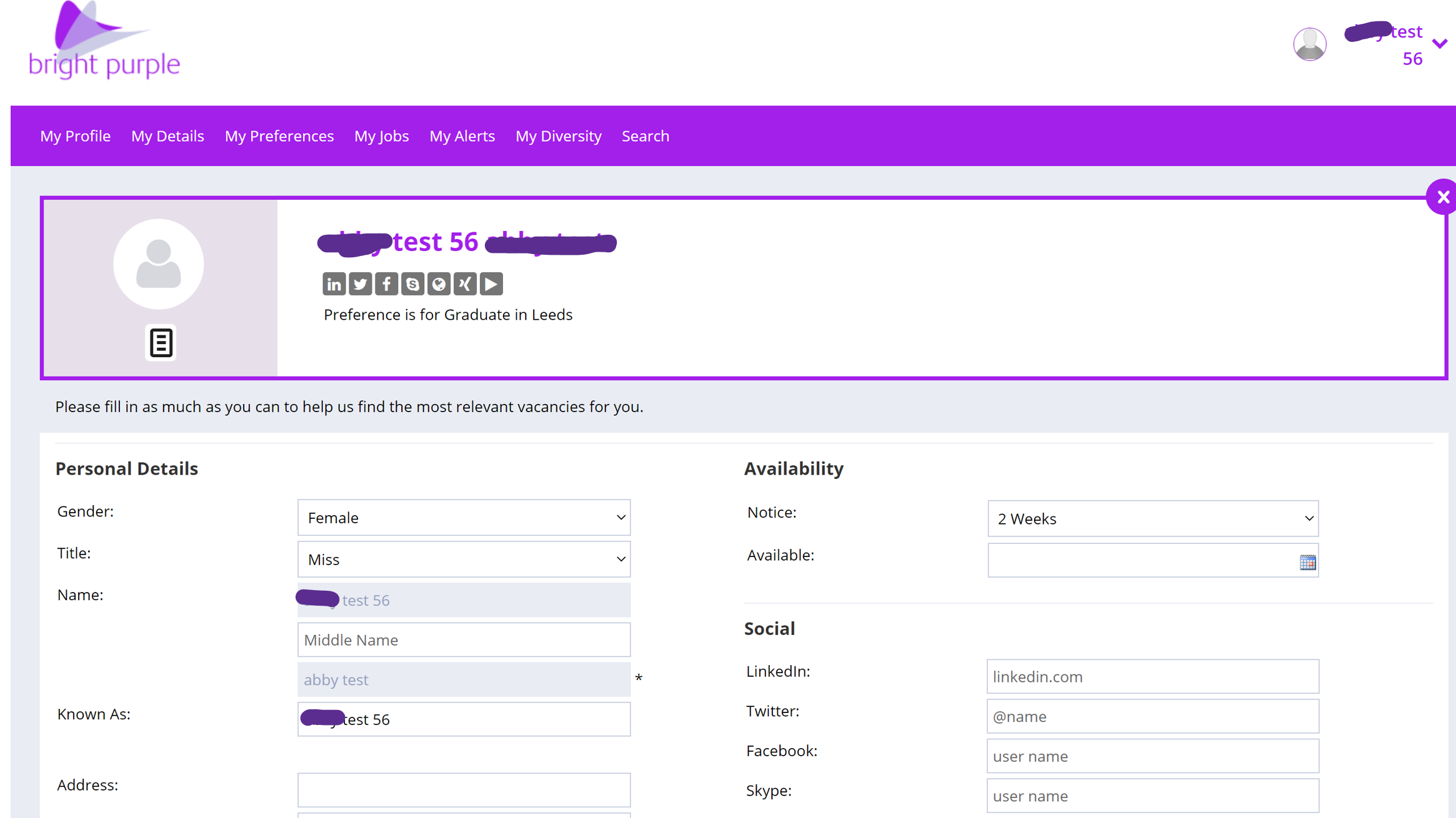 Bright Purple candidate portal